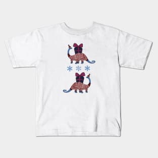 Cute blue dinosaur in red Christmas sweater Kids T-Shirt